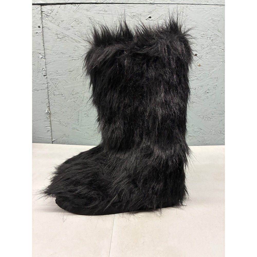 Monki Faux Fur Snow Boots Womens 6.5 Black Winter Warm Chunky Platform Cozy - Picture 4 of 9